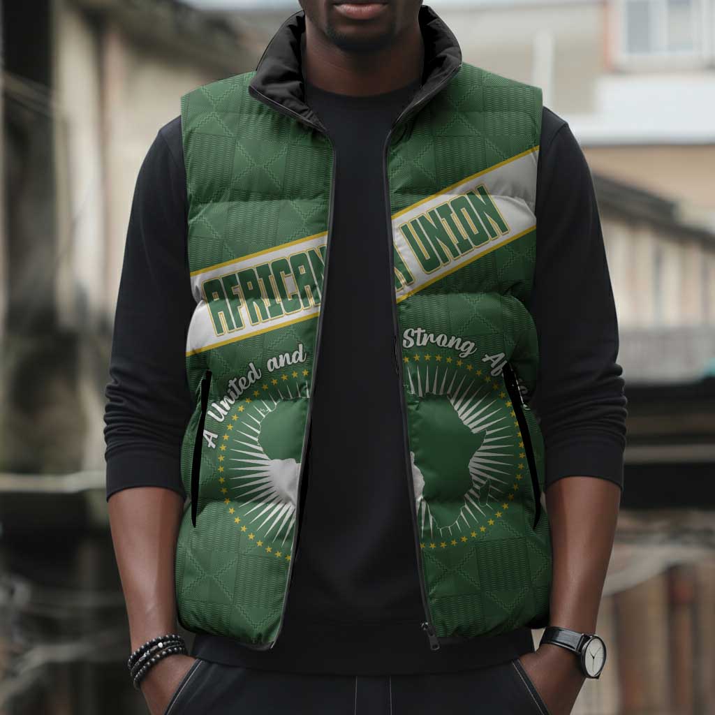 Personalized African Union Day Sleeveless Puffer Jacket Emblem With Kente Pattern