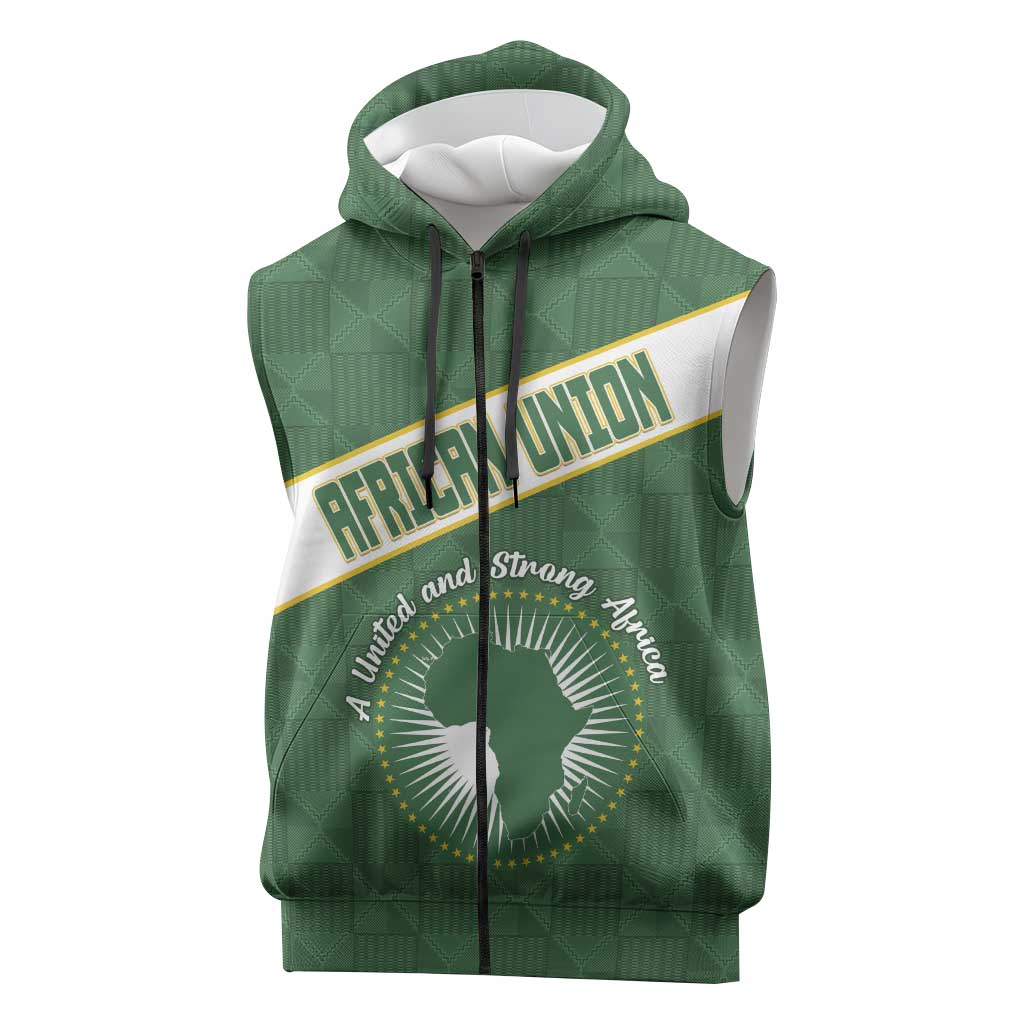 Personalized African Union Day Sleeveless Zip Hoodie Emblem With Kente Pattern - African Pride