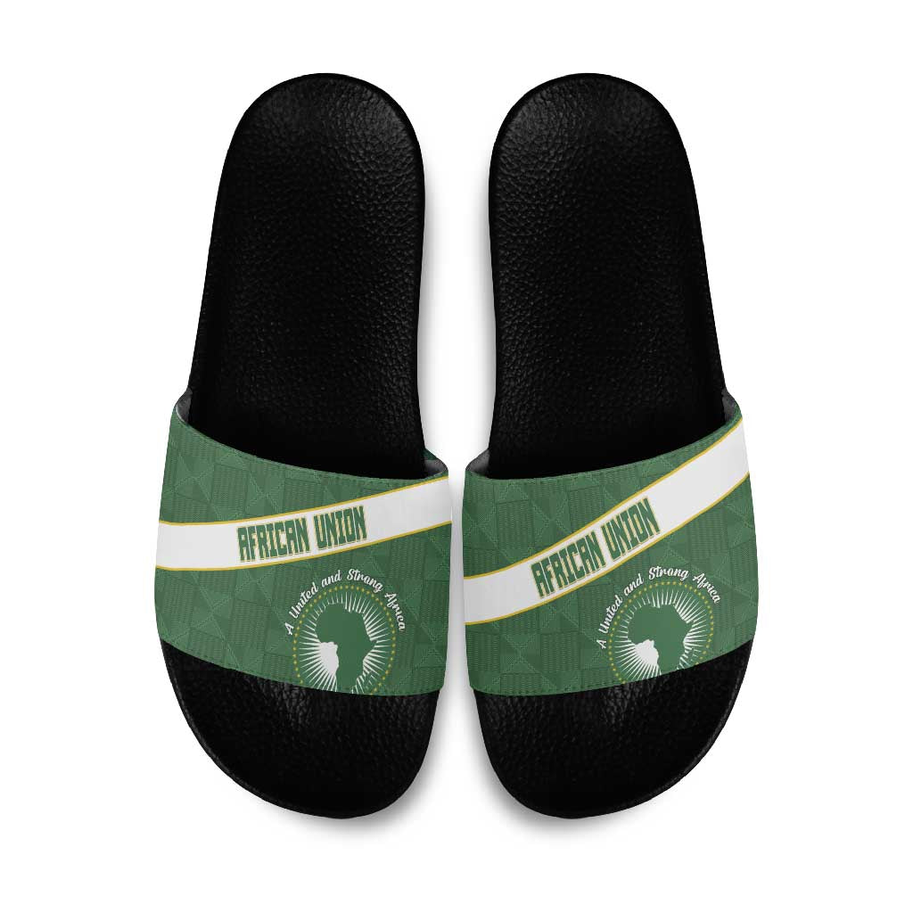 African Union Day Slide Sandals Emblem With Kente Pattern