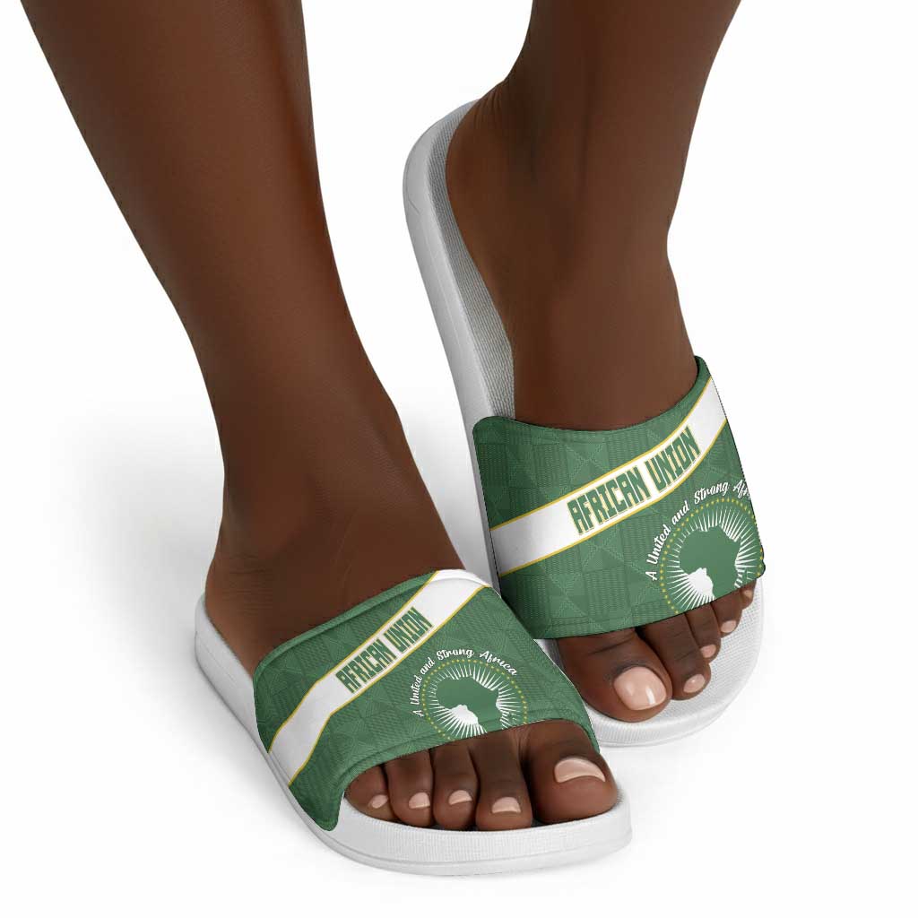 African Union Day Slide Sandals Emblem With Kente Pattern