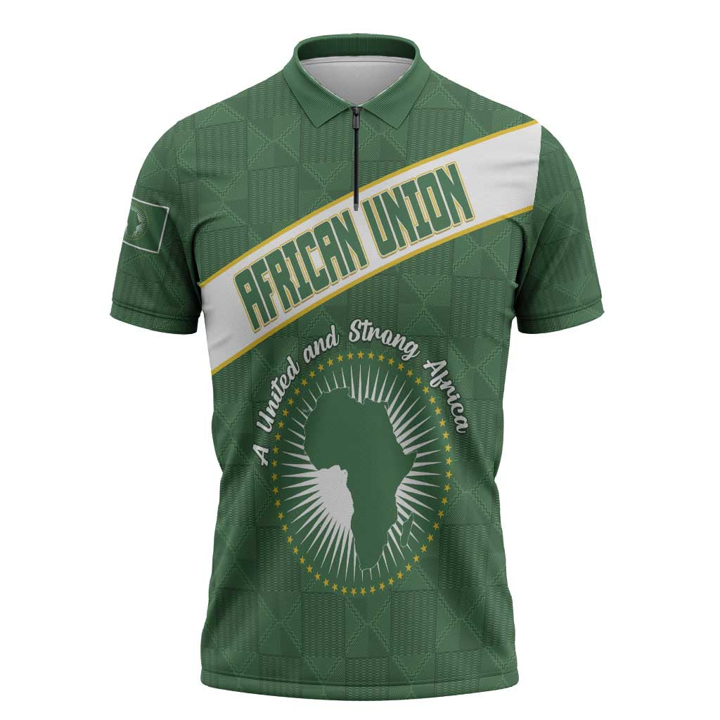 Personalized African Union Day Zipper Polo Shirt Emblem With Kente Pattern
