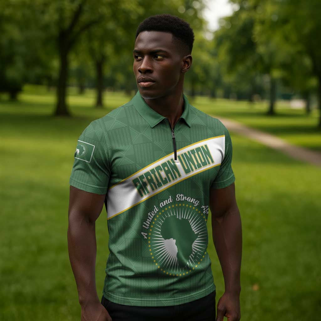 Personalized African Union Day Zipper Polo Shirt Emblem With Kente Pattern