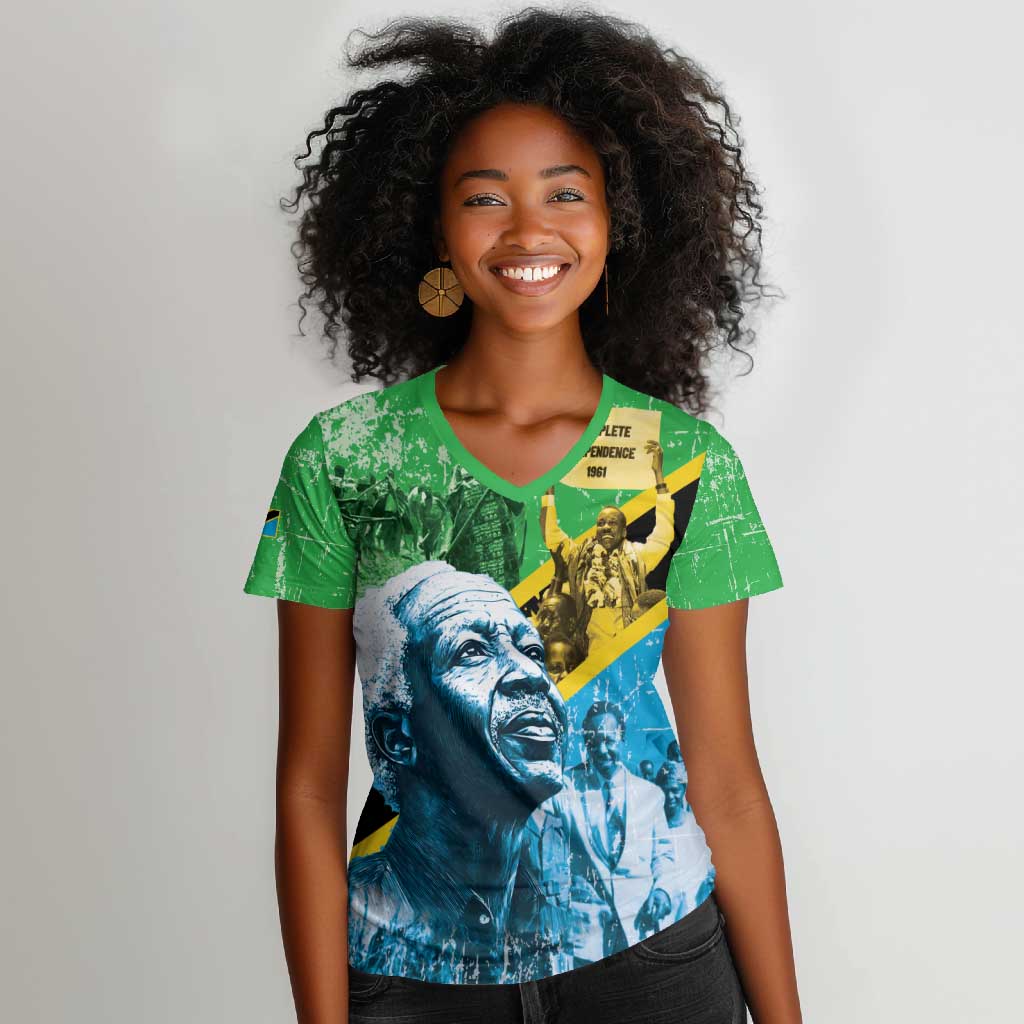 Tanzania Julius Nyerere Women V-Neck T-Shirt One Nation - One People - African Pride