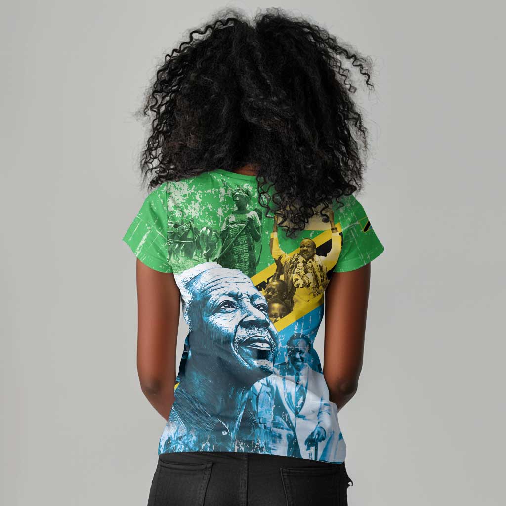 Tanzania Julius Nyerere Women V-Neck T-Shirt One Nation - One People - African Pride
