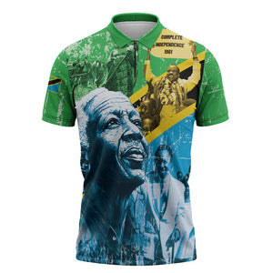 Happy Tanzania Nyerere Day Zipper Polo Shirt One Nation - One People