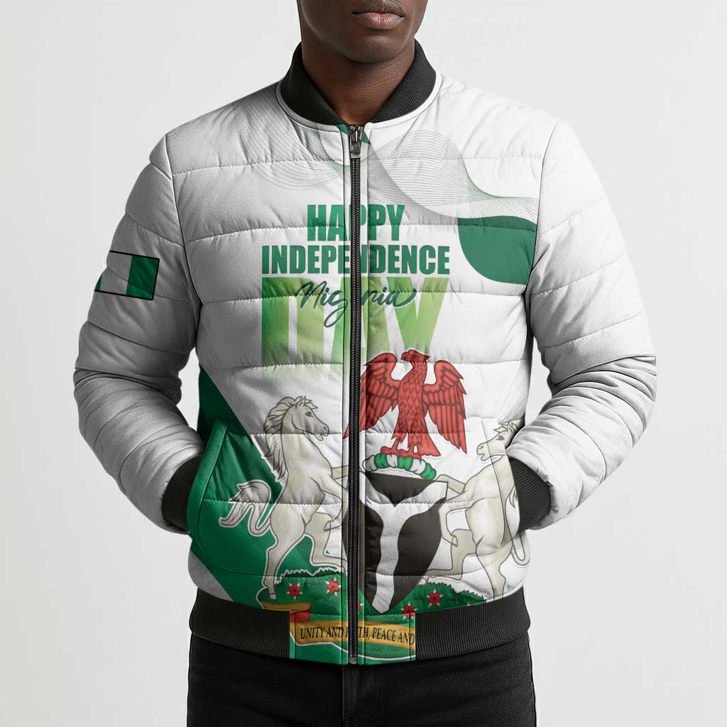 Personalized Nigeria Independence Day Bomber Puffer Jacket Unity and Faith Peace and Progress