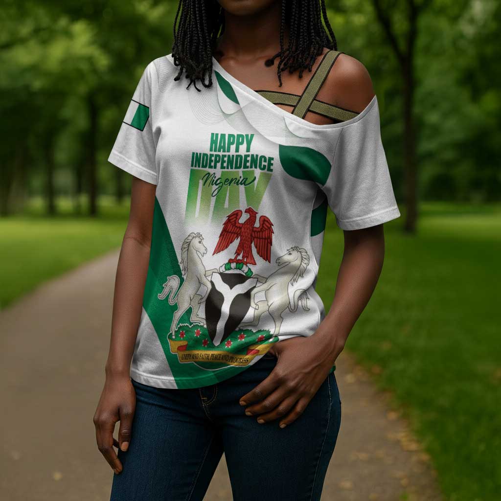 Personalized Nigeria Independence Day Cross Shoulder Shirt Unity and Faith Peace and Progress