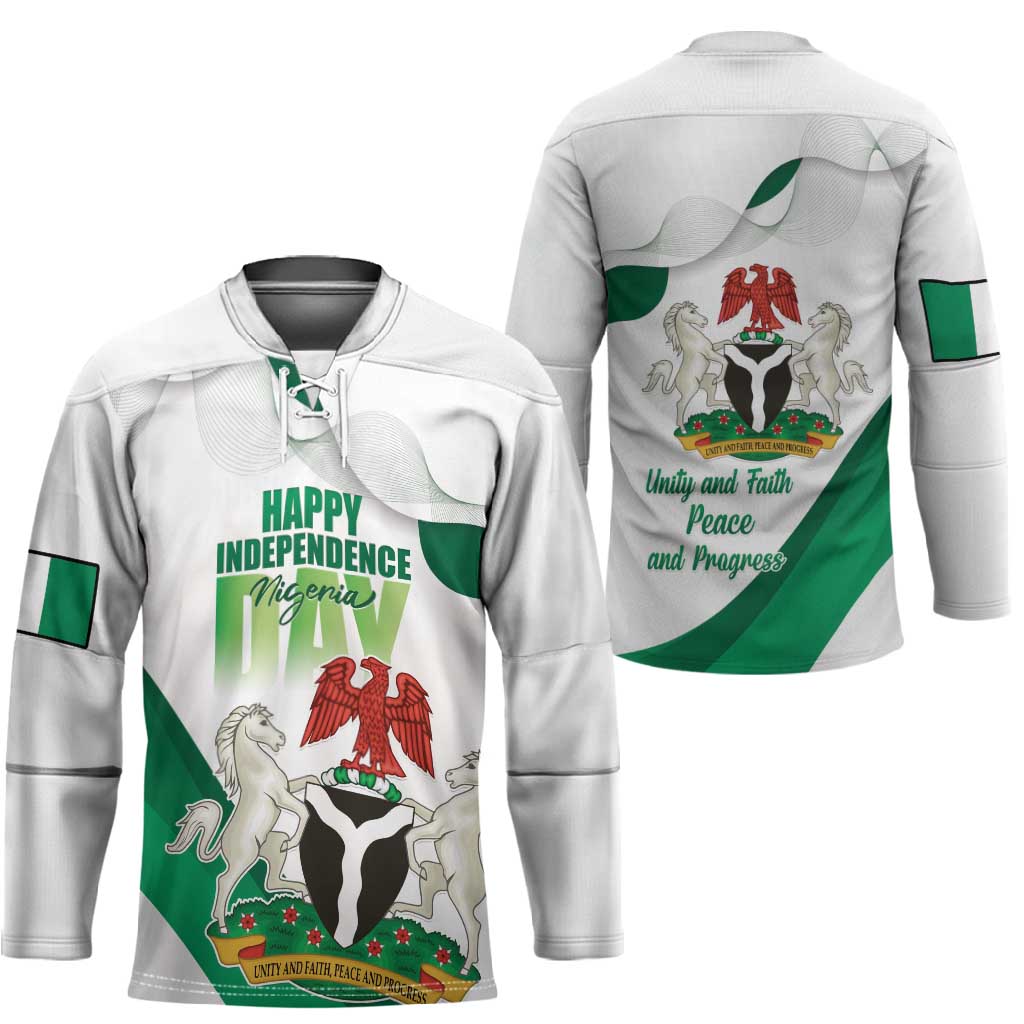 Personalized Nigeria Independence Day Hockey Jersey Unity and Faith Peace and Progress