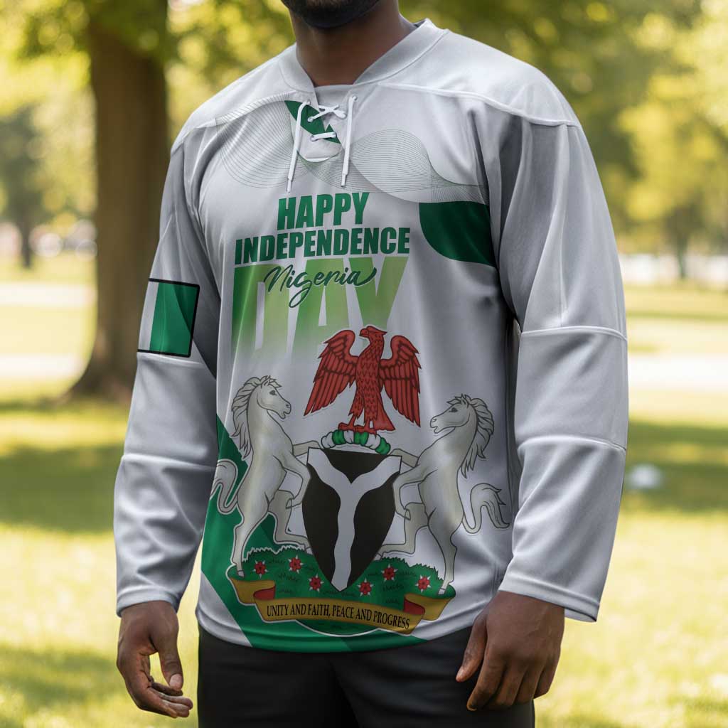 Personalized Nigeria Independence Day Hockey Jersey Unity and Faith Peace and Progress