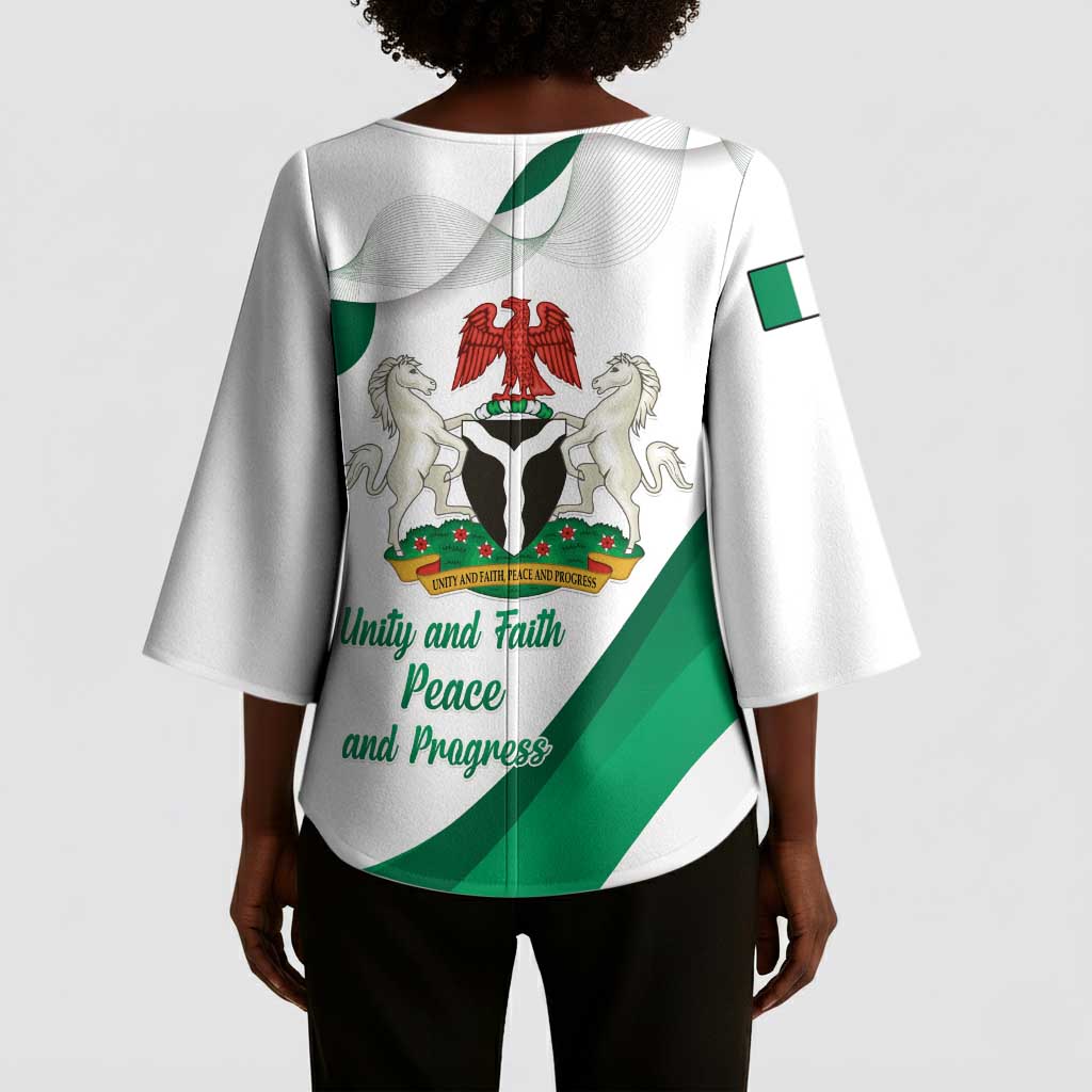 Personalized Nigeria Independence Day Kimono Sleeve Blouse Unity and Faith Peace and Progress