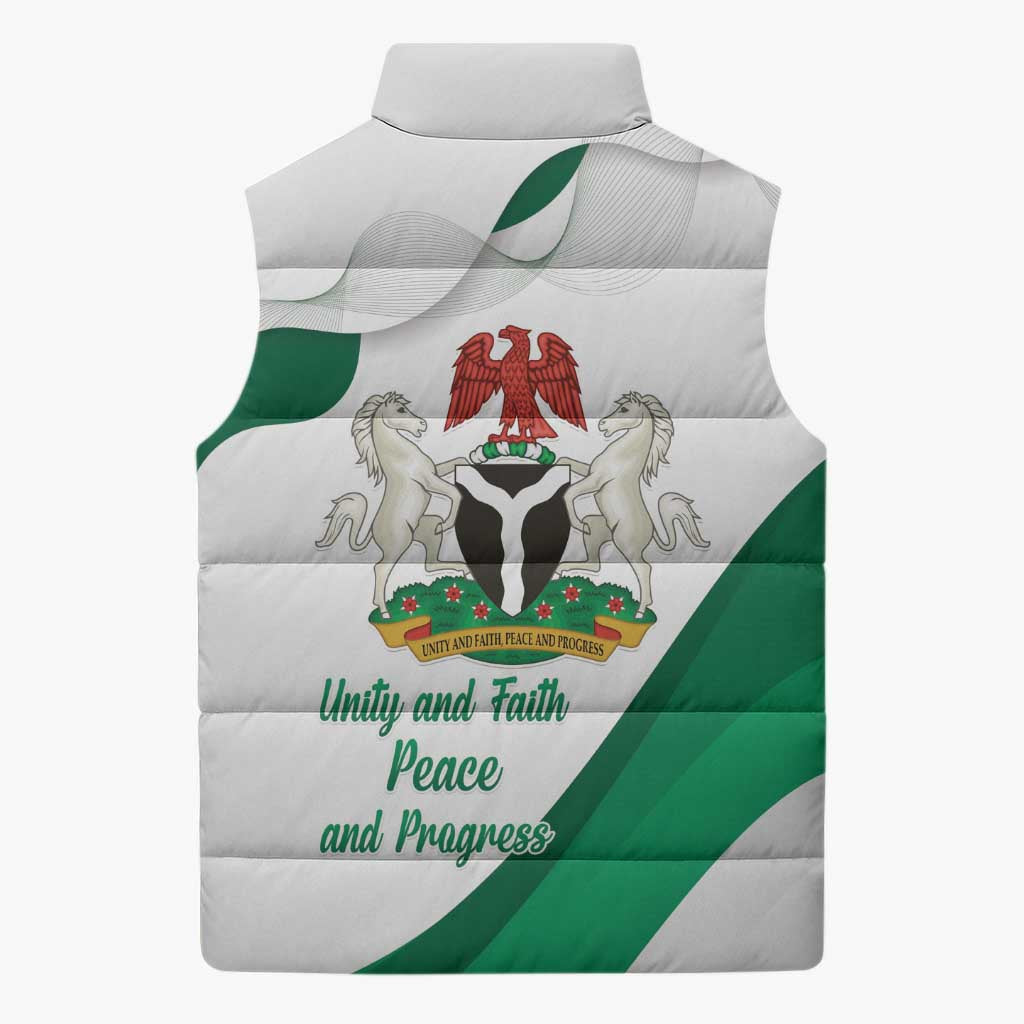 Personalized Nigeria Independence Day Sleeveless Puffer Jacket Unity and Faith Peace and Progress