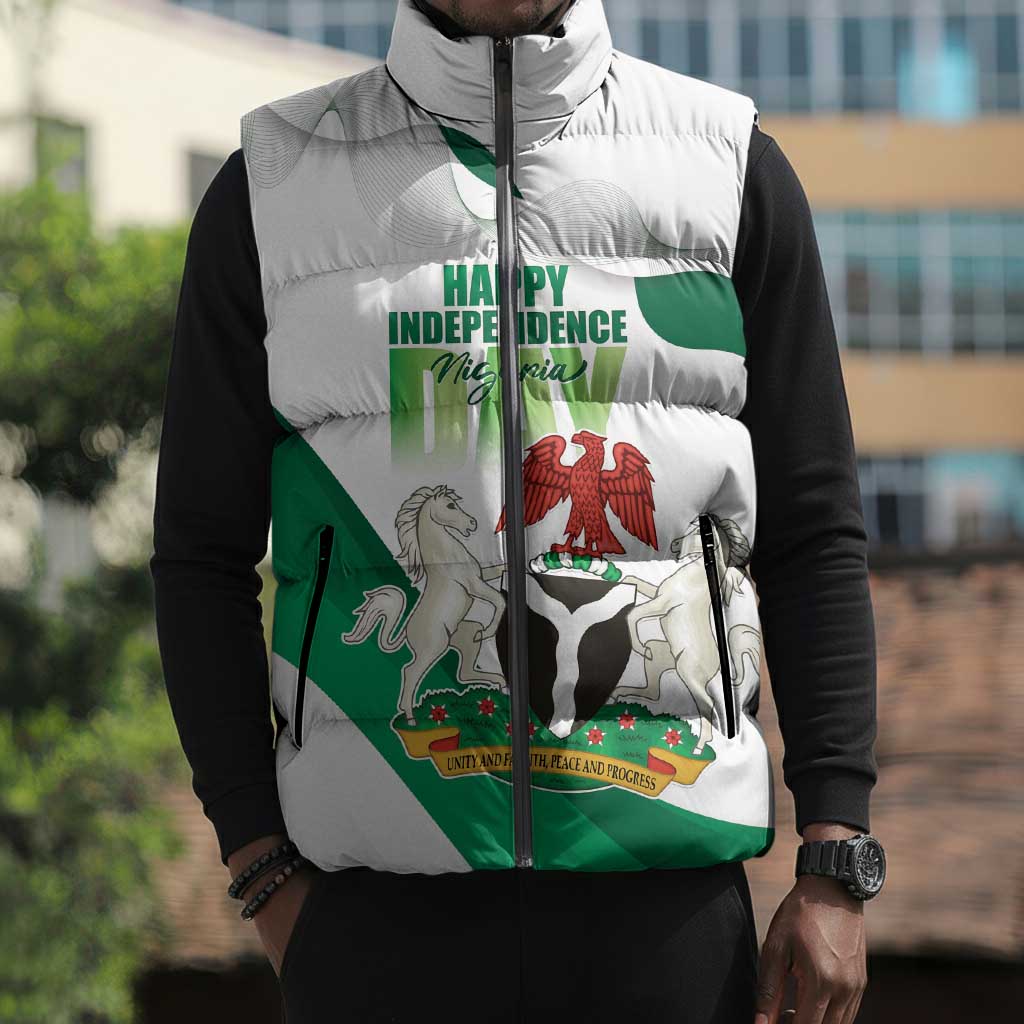 Personalized Nigeria Independence Day Sleeveless Puffer Jacket Unity and Faith Peace and Progress