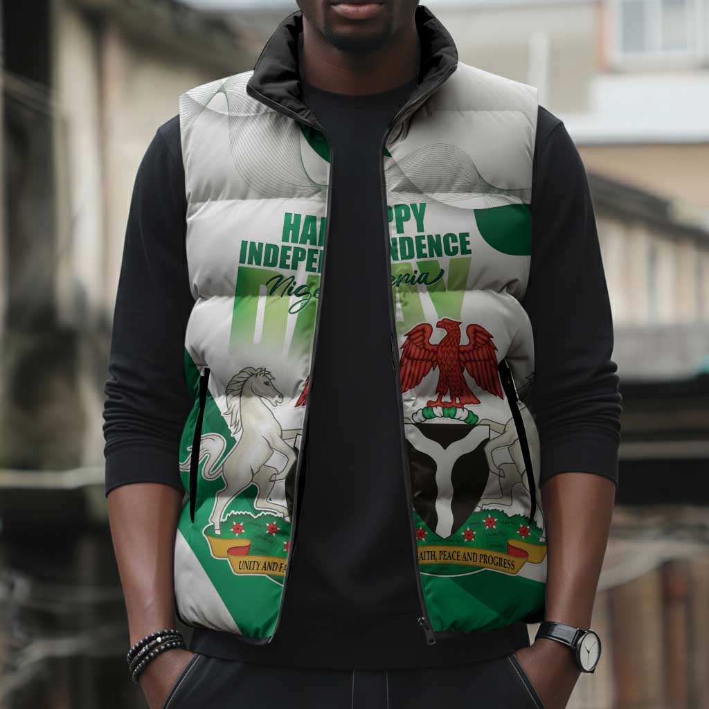 Personalized Nigeria Independence Day Sleeveless Puffer Jacket Unity and Faith Peace and Progress