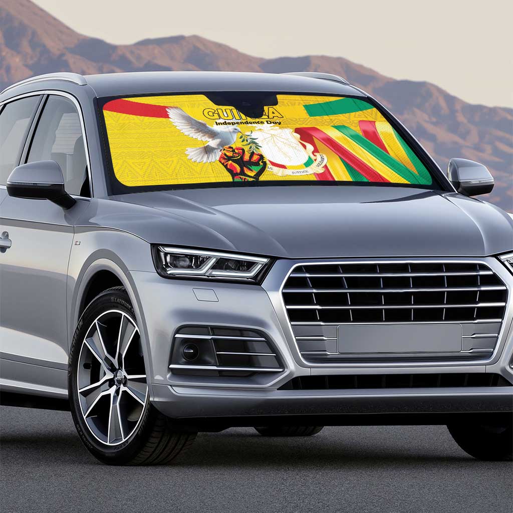 Guinea Independence Day Auto Sun Shade Coat Of Arms With African Pattern