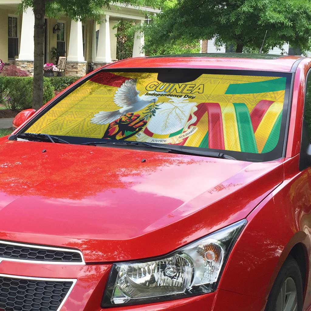 Guinea Independence Day Auto Sun Shade Coat Of Arms With African Pattern