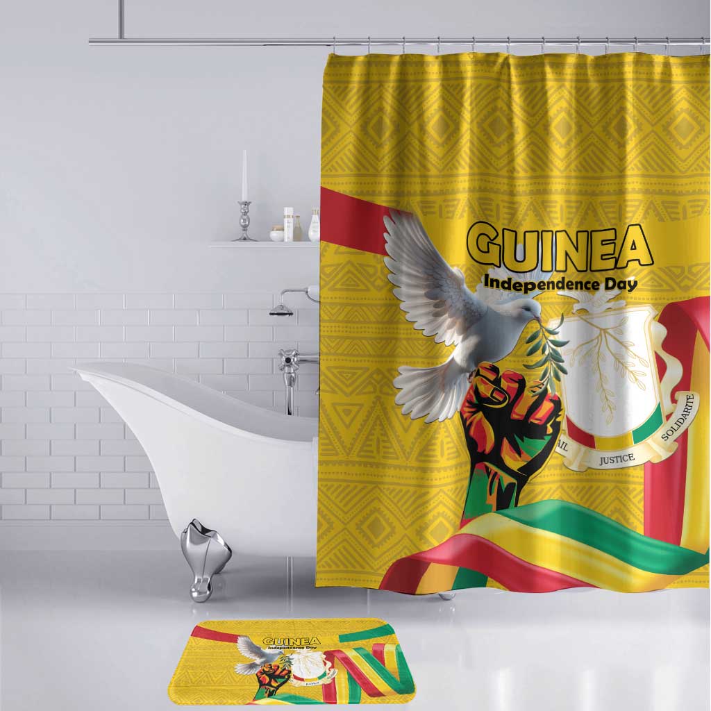 Guinea Independence Day Bathroom Set Coat Of Arms With African Pattern