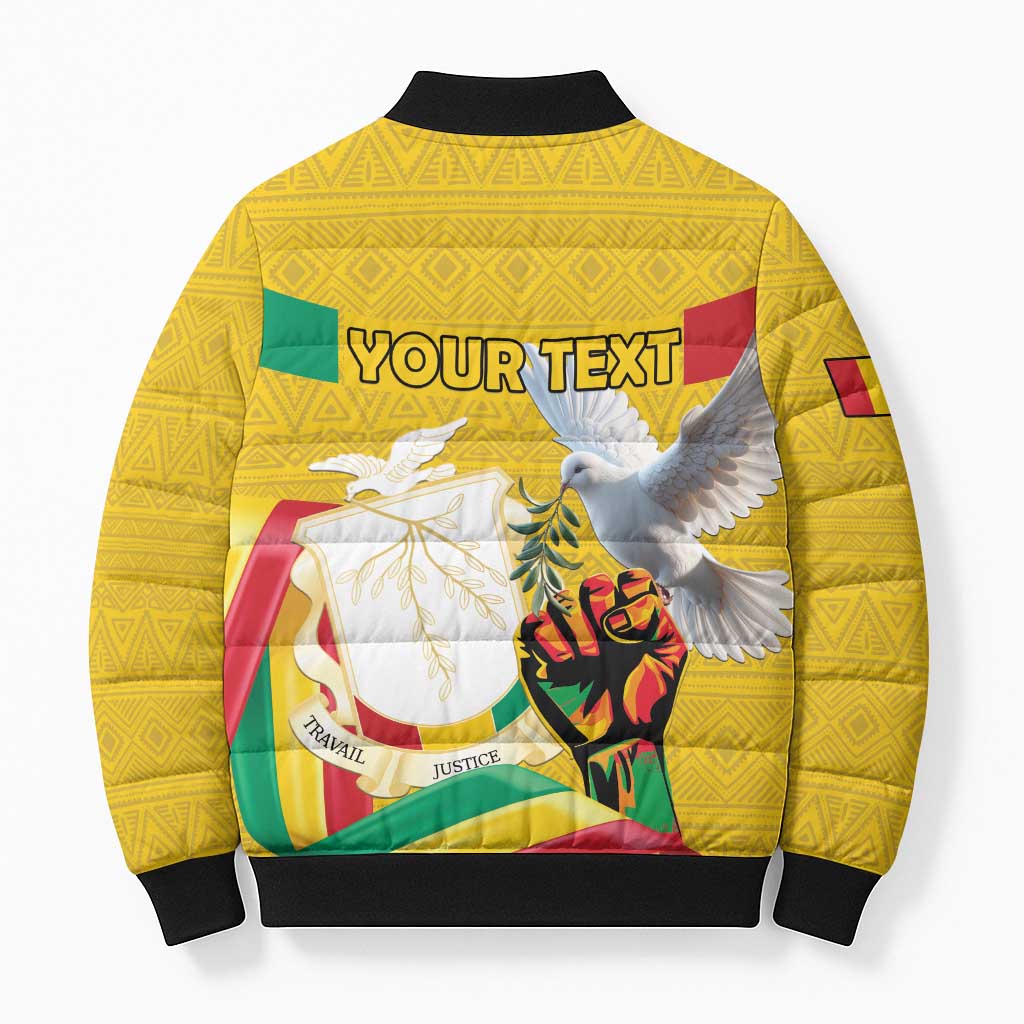 Personalized Guinea Independence Day Bomber Puffer Jacket Coat Of Arms With African Pattern