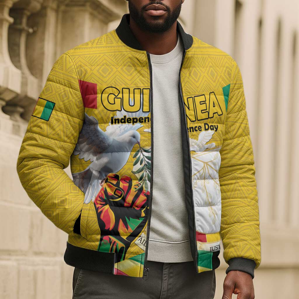 Personalized Guinea Independence Day Bomber Puffer Jacket Coat Of Arms With African Pattern