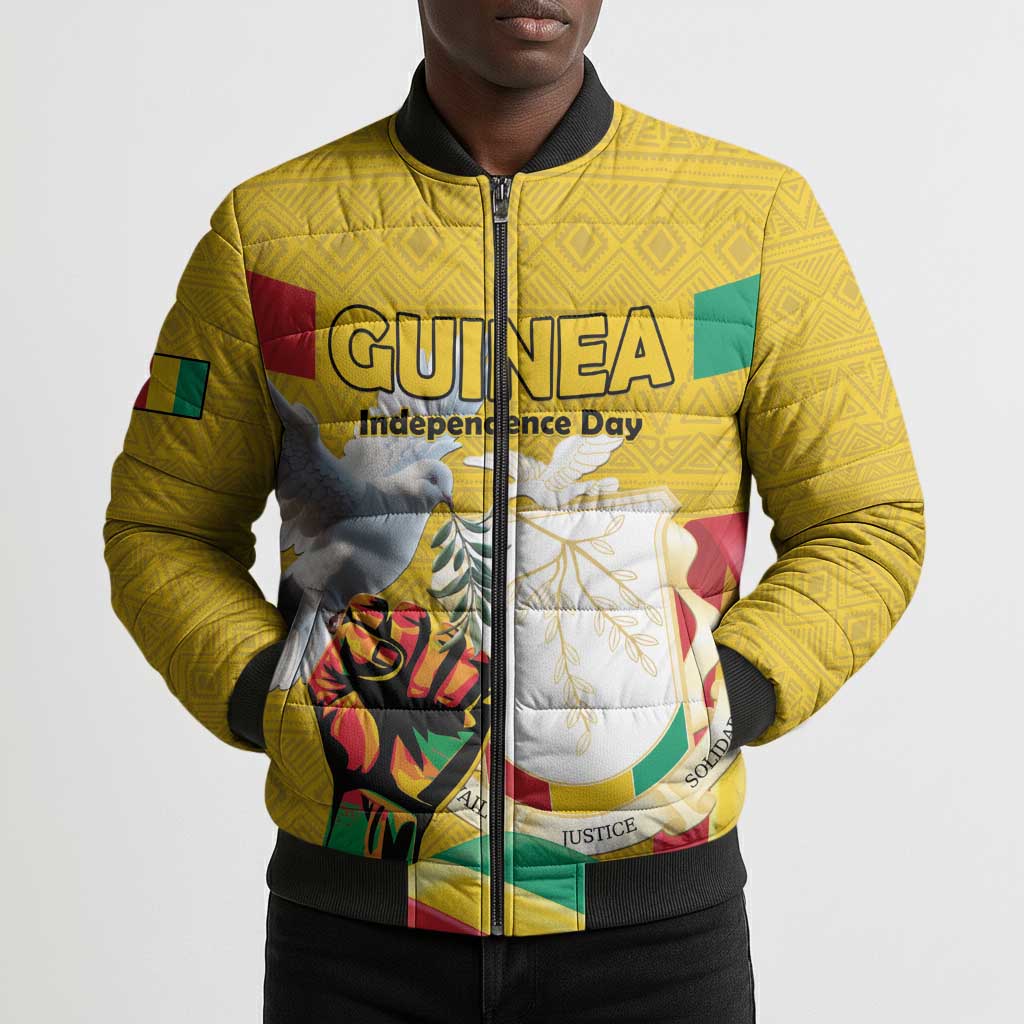 Personalized Guinea Independence Day Bomber Puffer Jacket Coat Of Arms With African Pattern