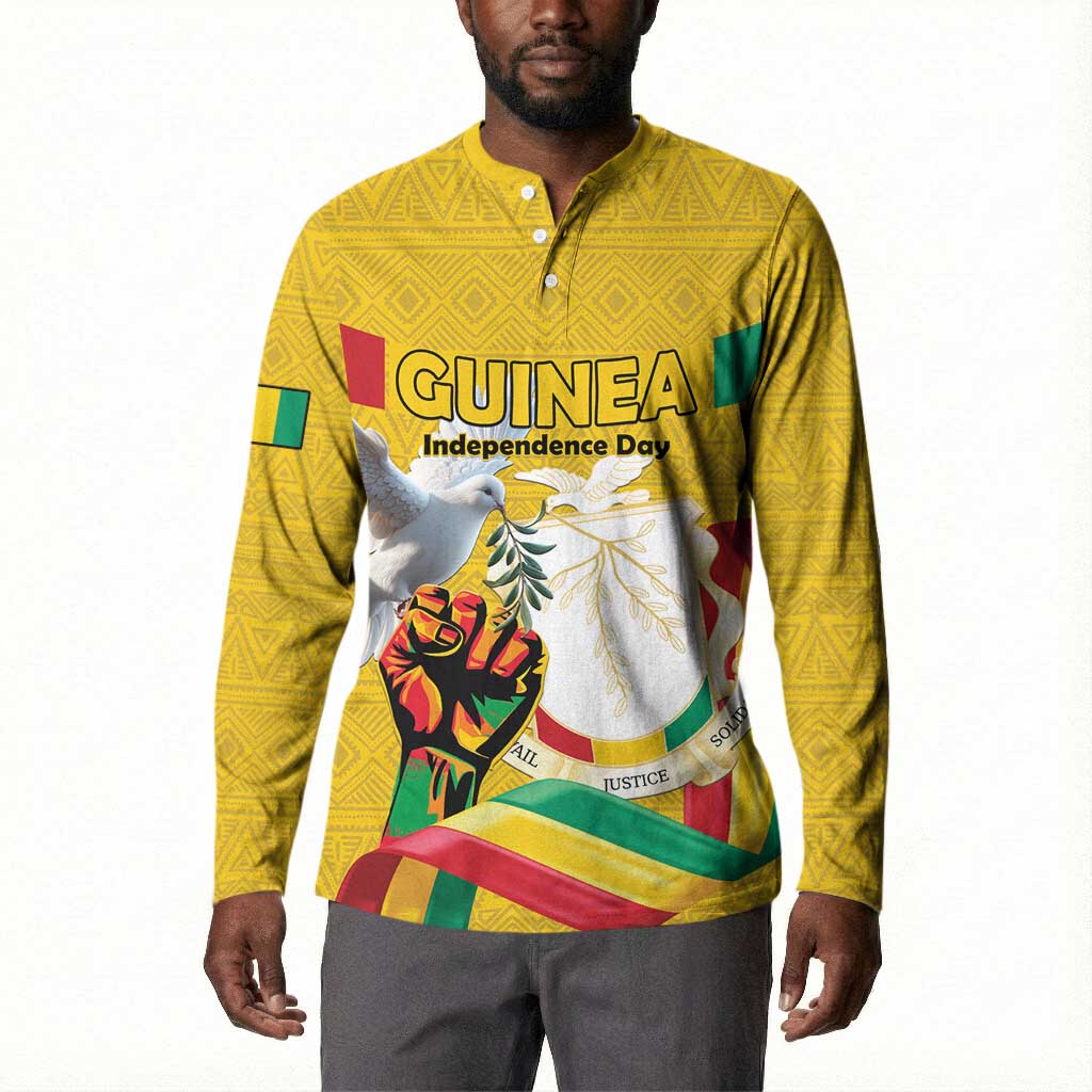 Personalized Guinea Independence Day Button Sweatshirt Coat Of Arms With African Pattern