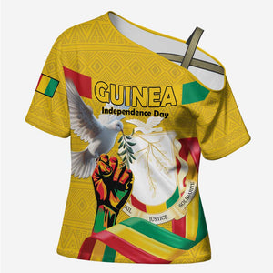 Personalized Guinea Independence Day Cross Shoulder Shirt Coat Of Arms With African Pattern