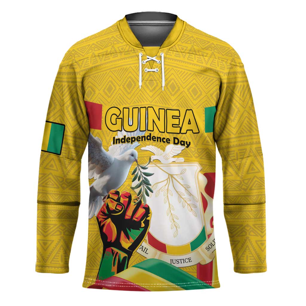 Personalized Guinea Independence Day Hockey Jersey Coat Of Arms With African Pattern