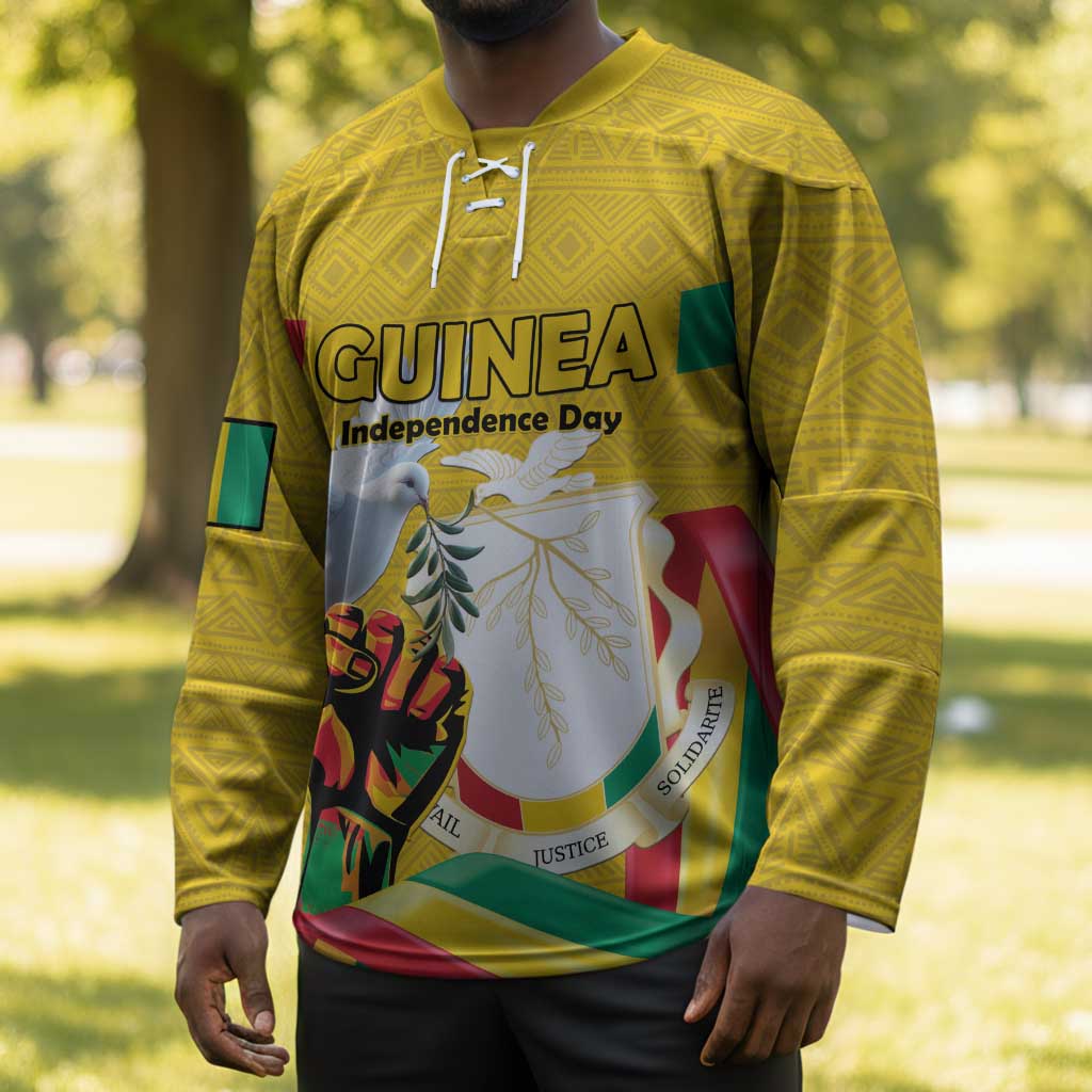 Personalized Guinea Independence Day Hockey Jersey Coat Of Arms With African Pattern
