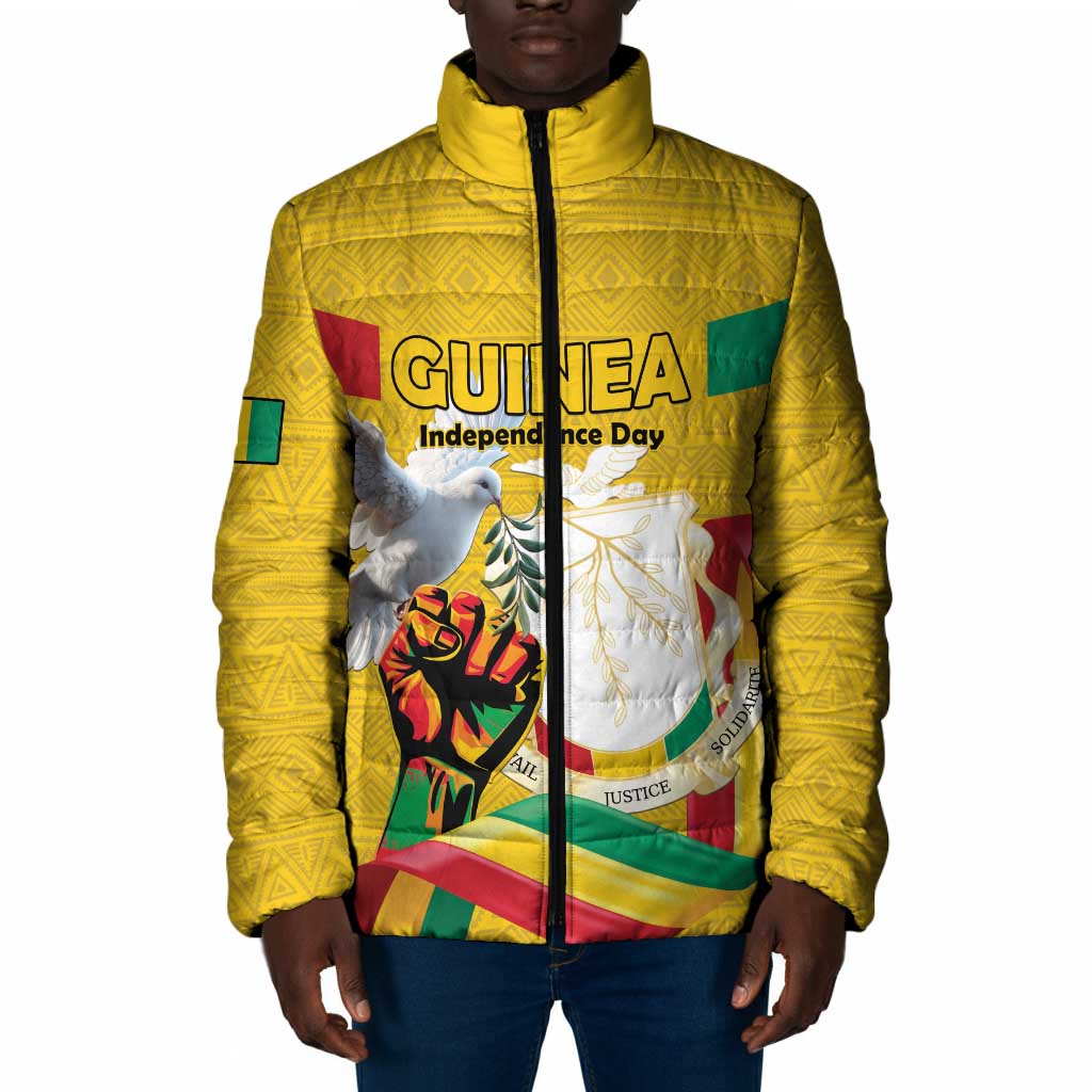 Personalized Guinea Independence Day Padded Jacket Coat Of Arms With African Pattern