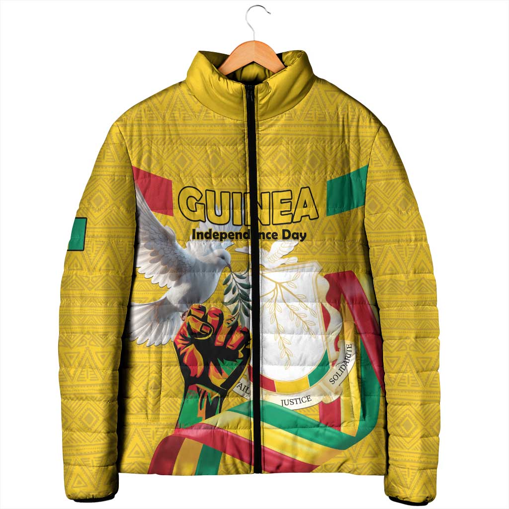 Personalized Guinea Independence Day Padded Jacket Coat Of Arms With African Pattern