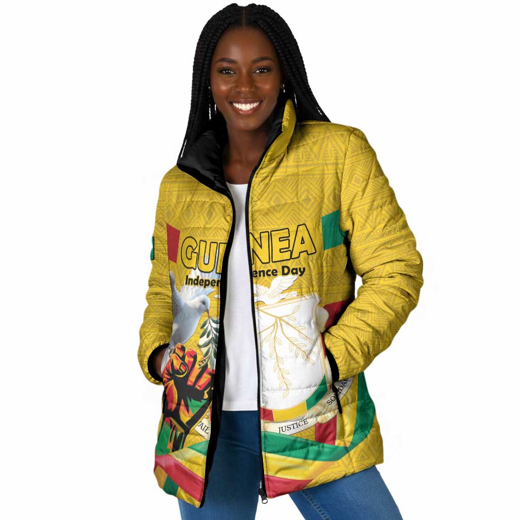 Personalized Guinea Independence Day Padded Jacket Coat Of Arms With African Pattern