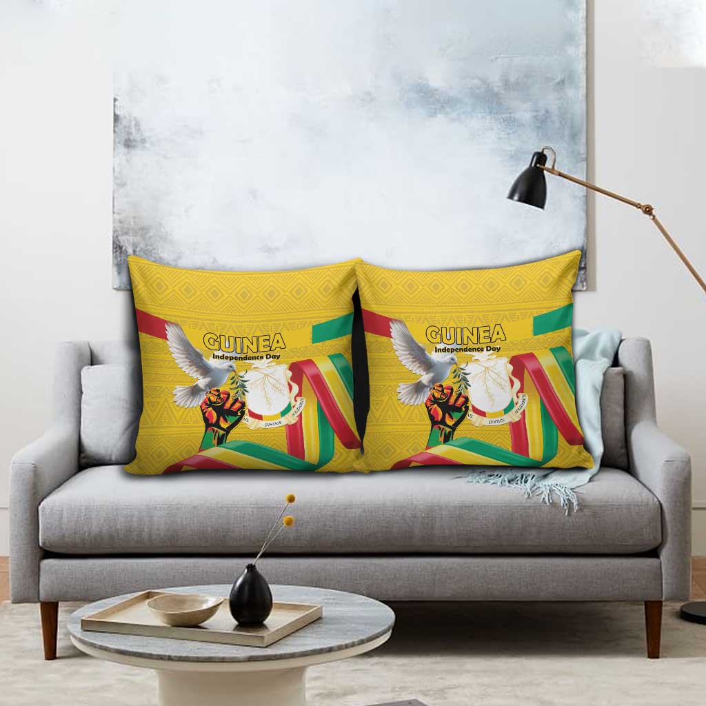 Guinea Independence Day Pillow Cover Coat Of Arms With African Pattern