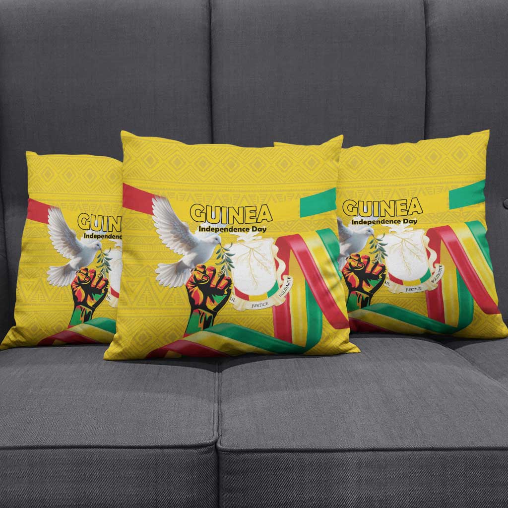 Guinea Independence Day Pillow Cover Coat Of Arms With African Pattern
