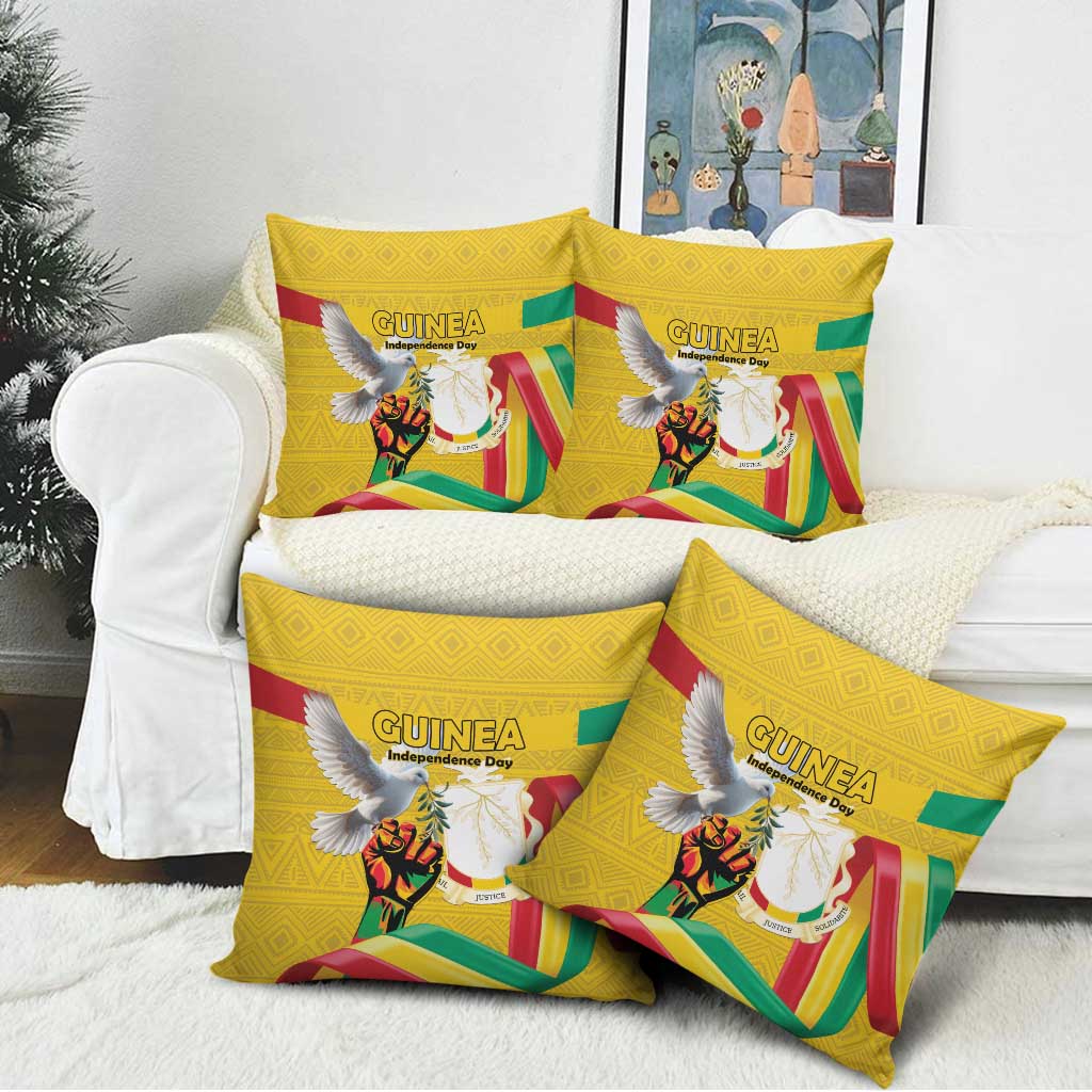 Guinea Independence Day Pillow Cover Coat Of Arms With African Pattern