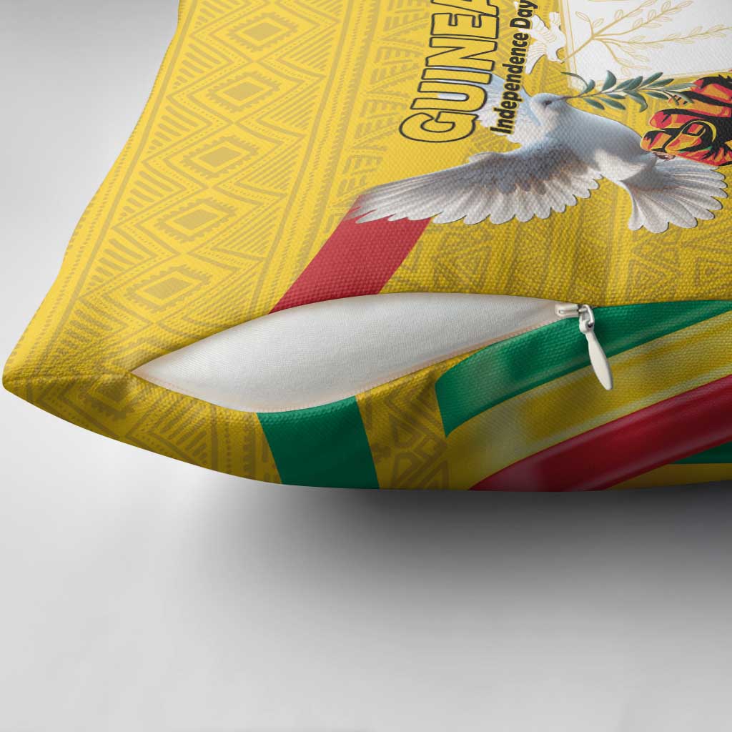 Guinea Independence Day Pillow Cover Coat Of Arms With African Pattern