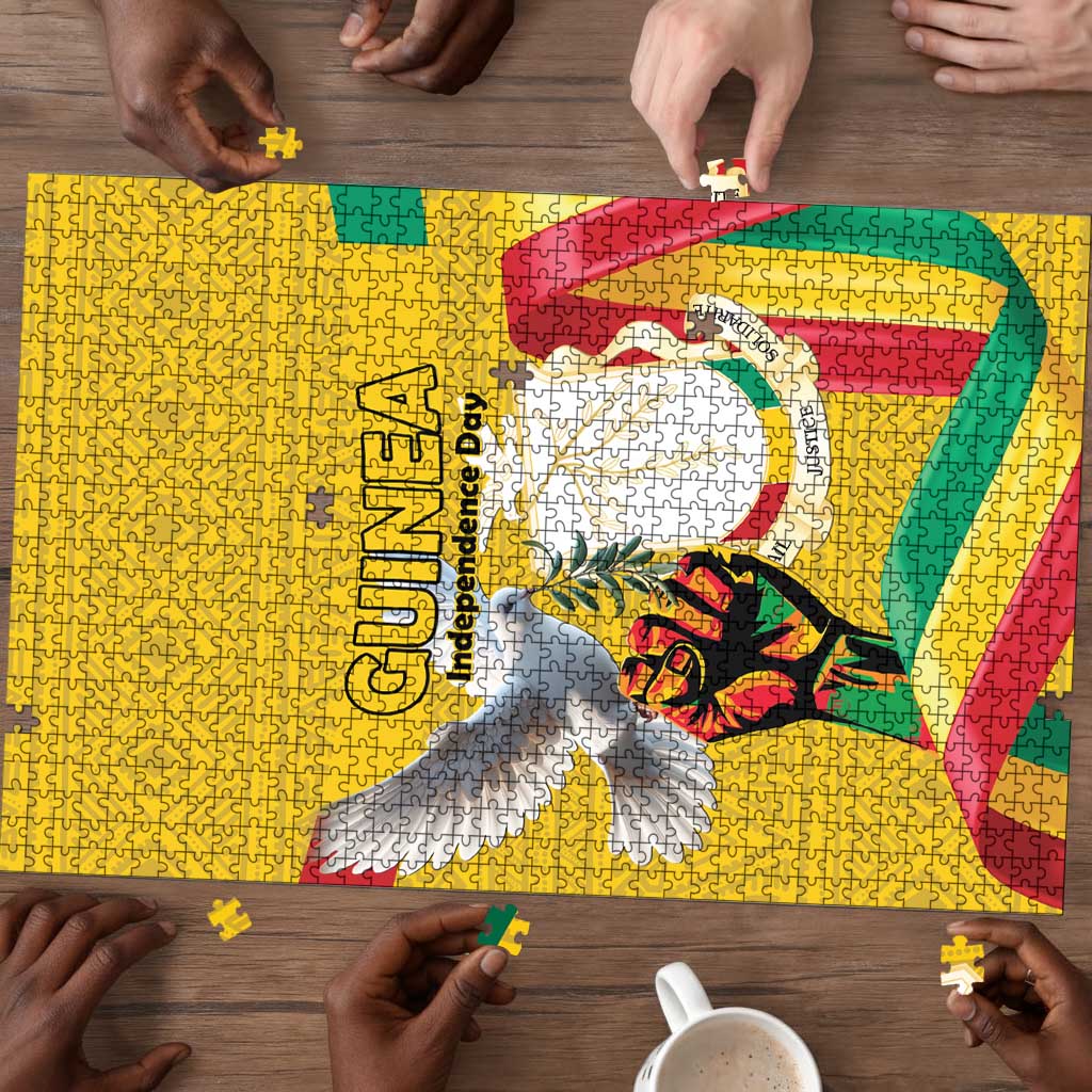 Guinea Independence Day Puzzle Coat Of Arms With African Pattern