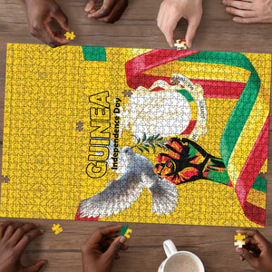 Guinea Independence Day Puzzle Coat Of Arms With African Pattern