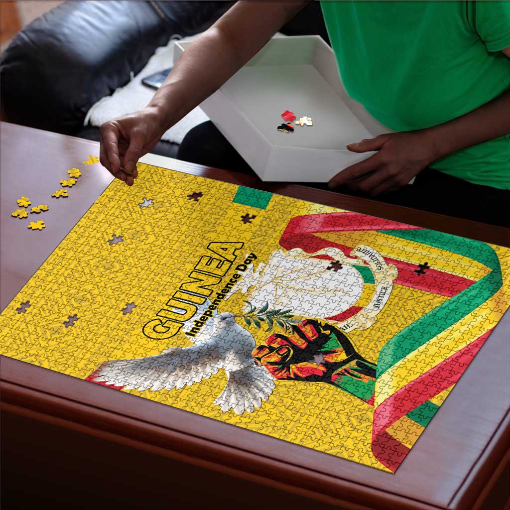 Guinea Independence Day Puzzle Coat Of Arms With African Pattern