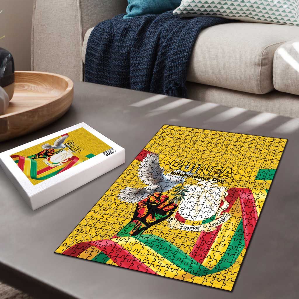 Guinea Independence Day Puzzle Coat Of Arms With African Pattern