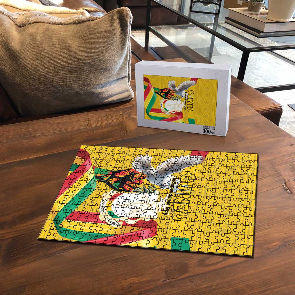 Guinea Independence Day Puzzle Coat Of Arms With African Pattern