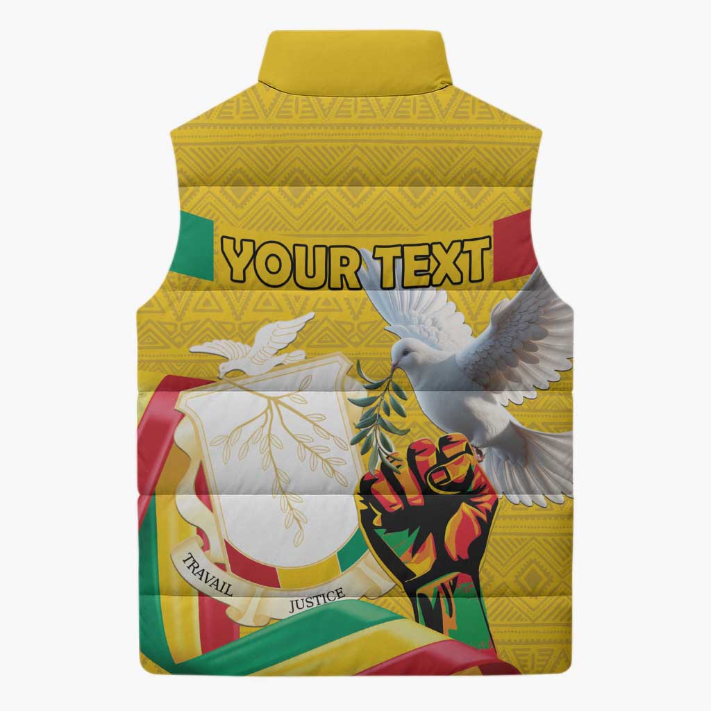 Personalized Guinea Independence Day Sleeveless Puffer Jacket Coat Of Arms With African Pattern