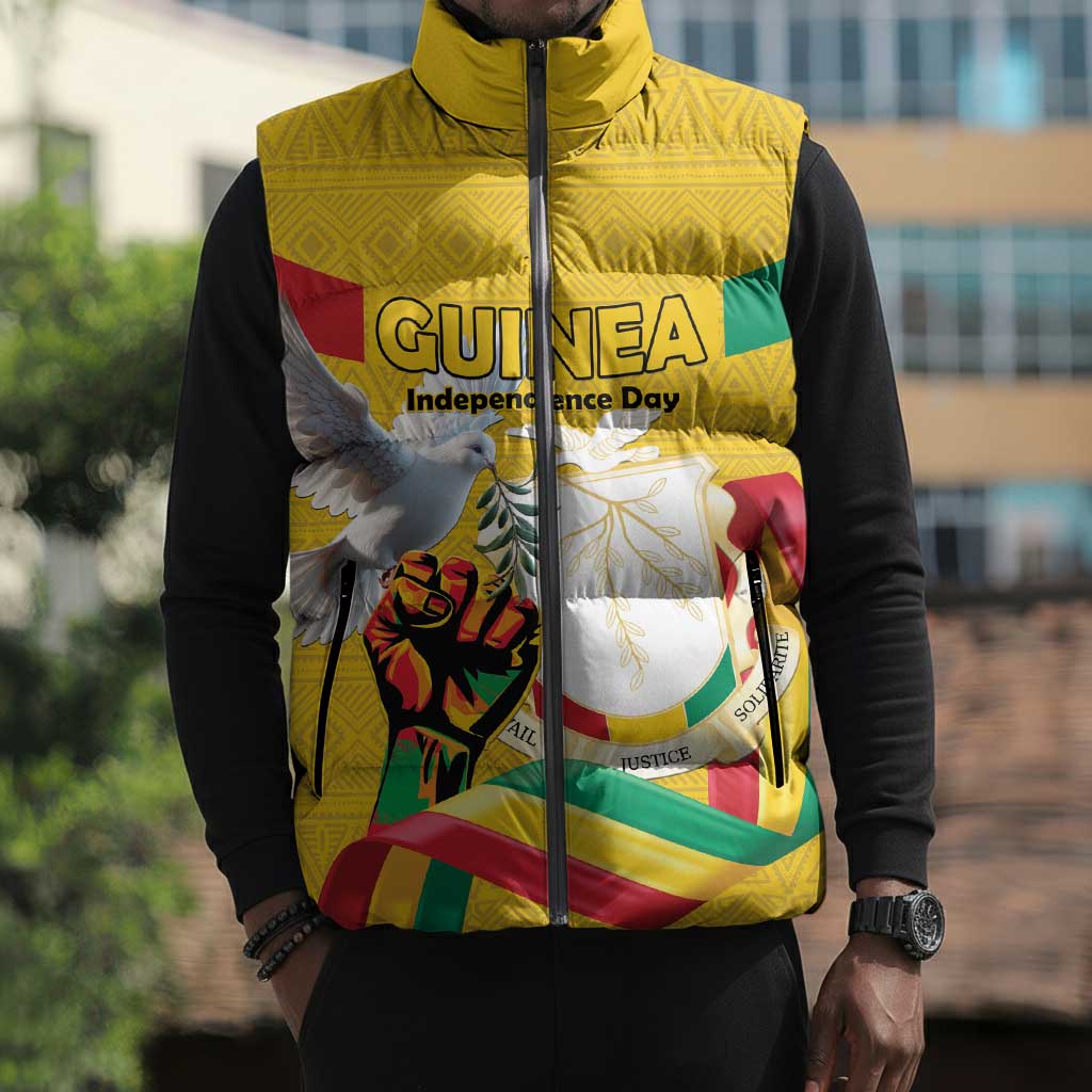 Personalized Guinea Independence Day Sleeveless Puffer Jacket Coat Of Arms With African Pattern