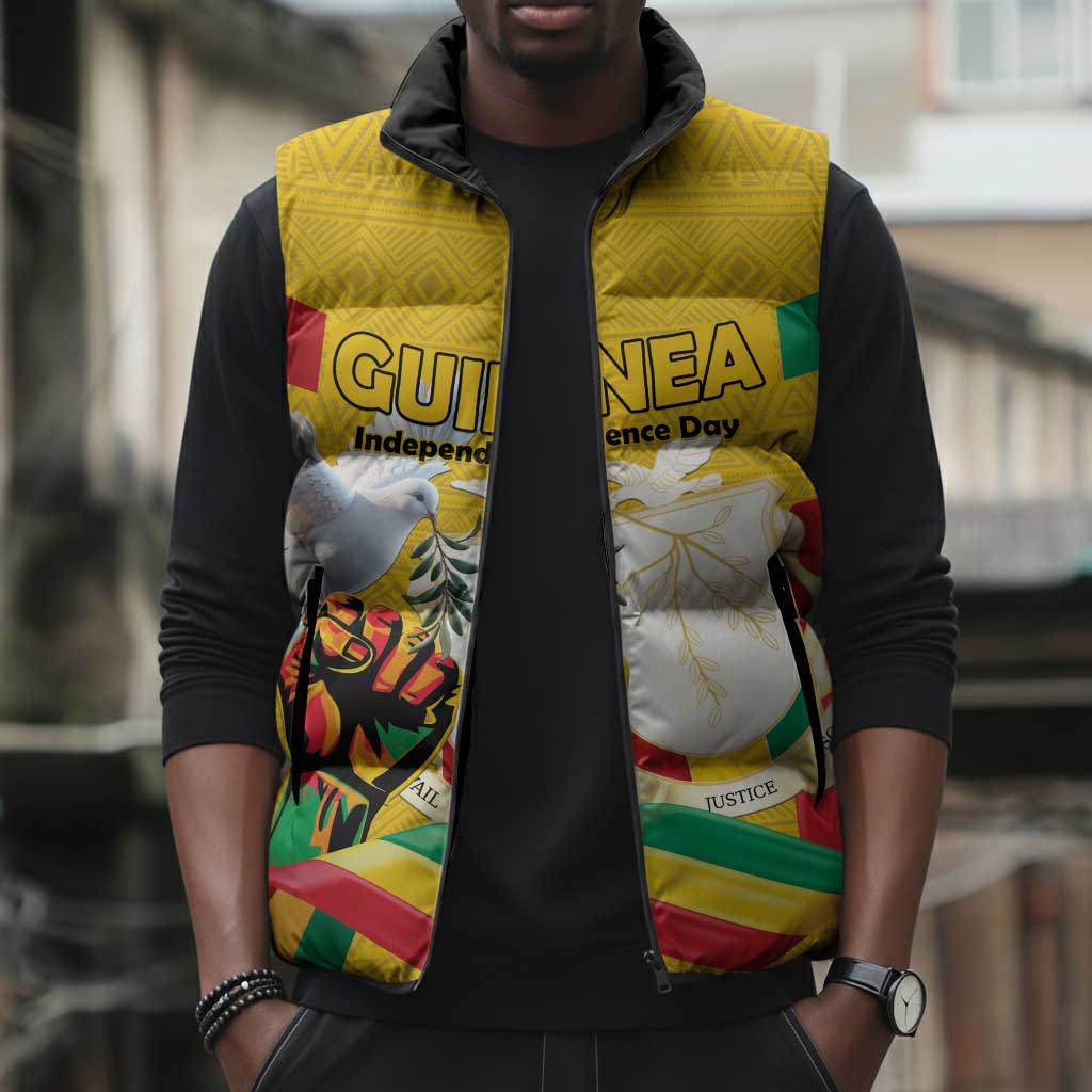 Personalized Guinea Independence Day Sleeveless Puffer Jacket Coat Of Arms With African Pattern
