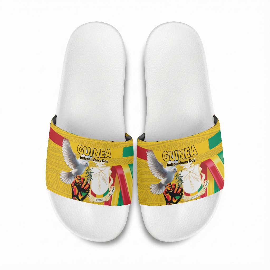 Guinea Independence Day Slide Sandals Coat Of Arms With African Pattern