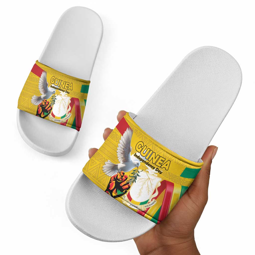 Guinea Independence Day Slide Sandals Coat Of Arms With African Pattern