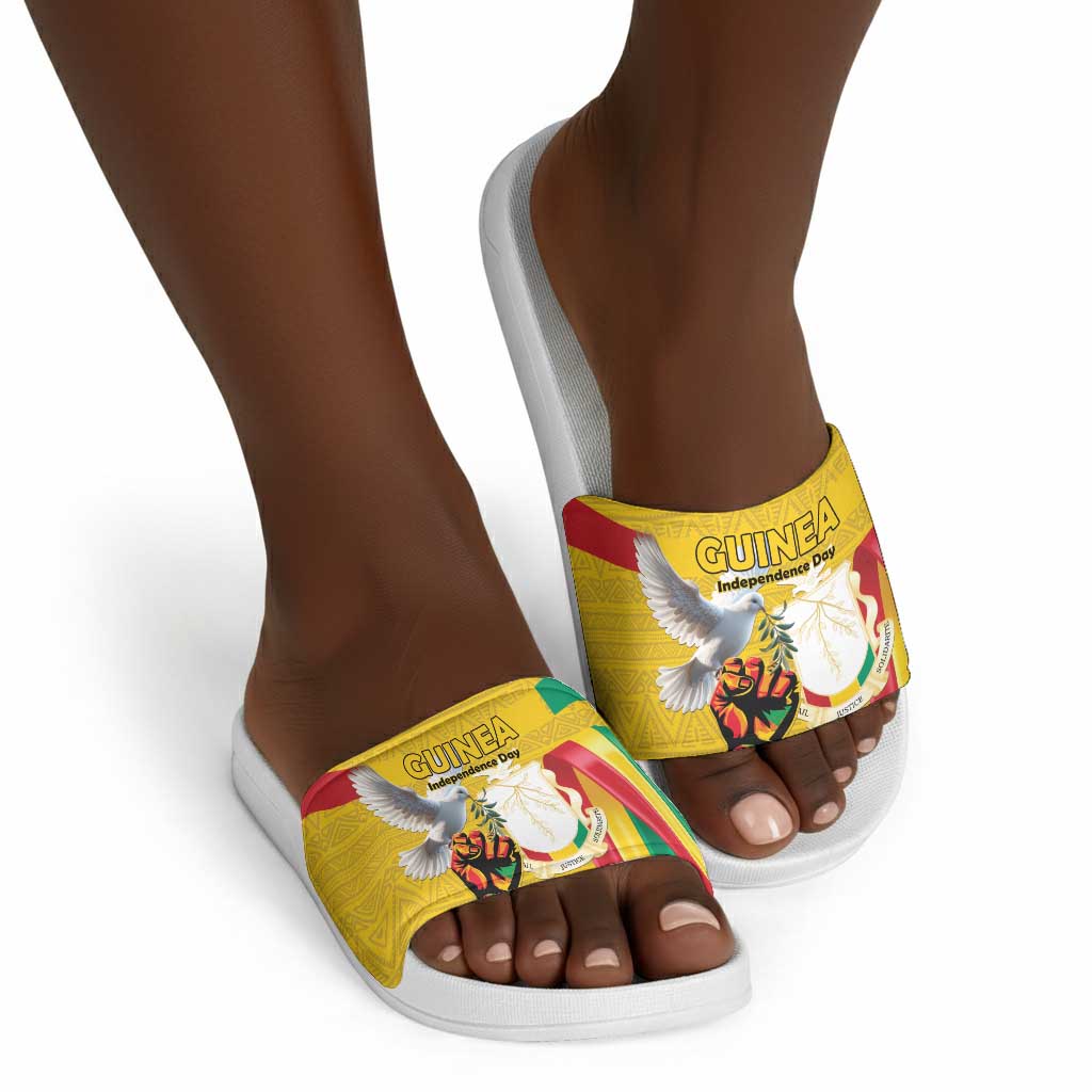 Guinea Independence Day Slide Sandals Coat Of Arms With African Pattern