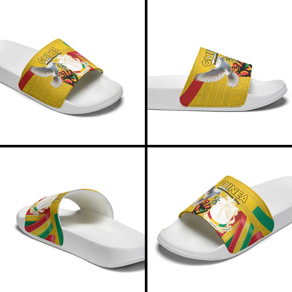 Guinea Independence Day Slide Sandals Coat Of Arms With African Pattern