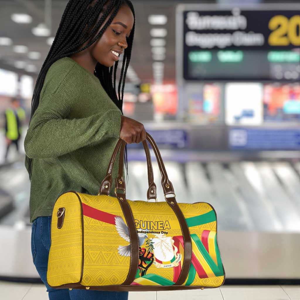 Guinea Independence Day Travel Bag Coat Of Arms With African Pattern