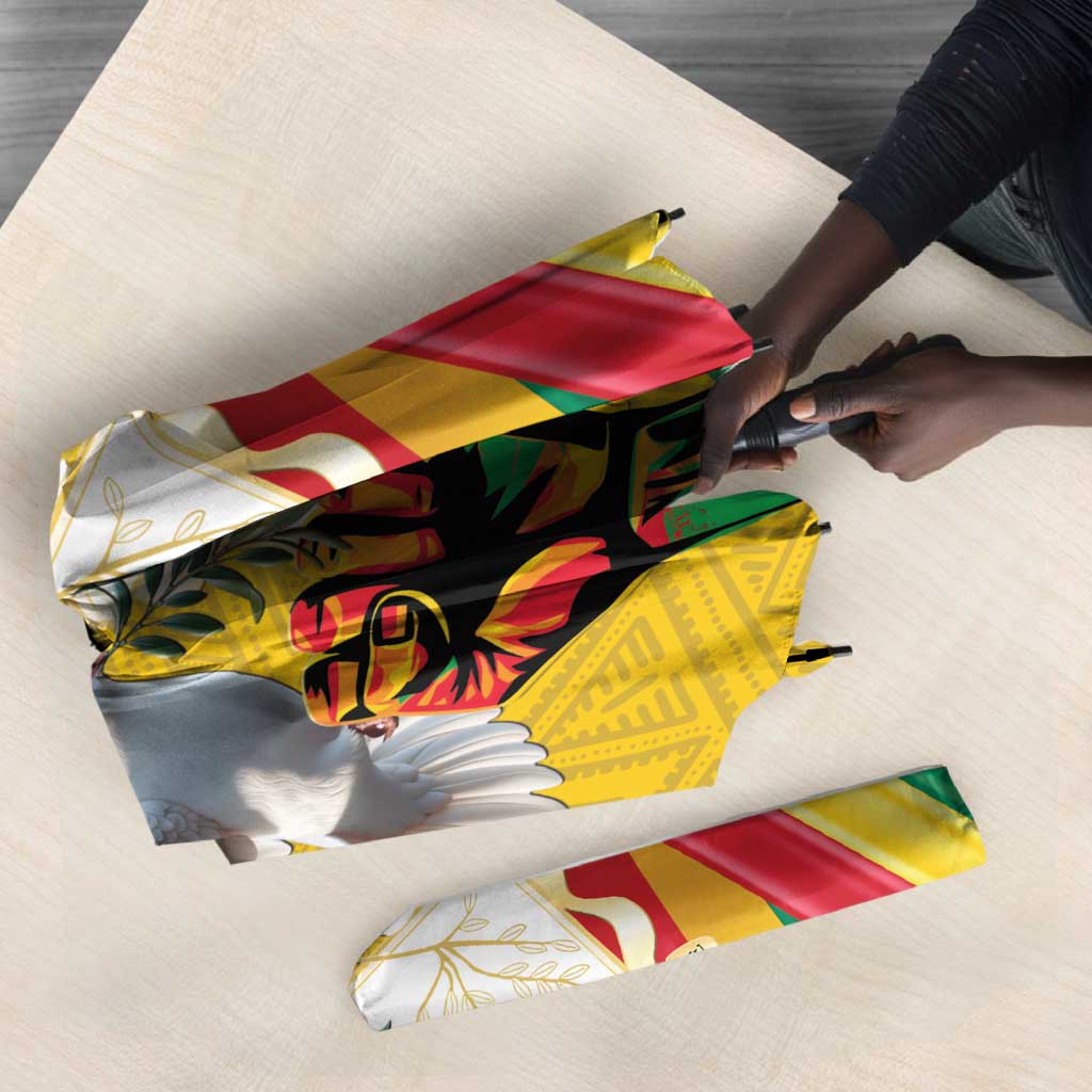 Guinea Independence Day Umbrella Coat Of Arms With African Pattern