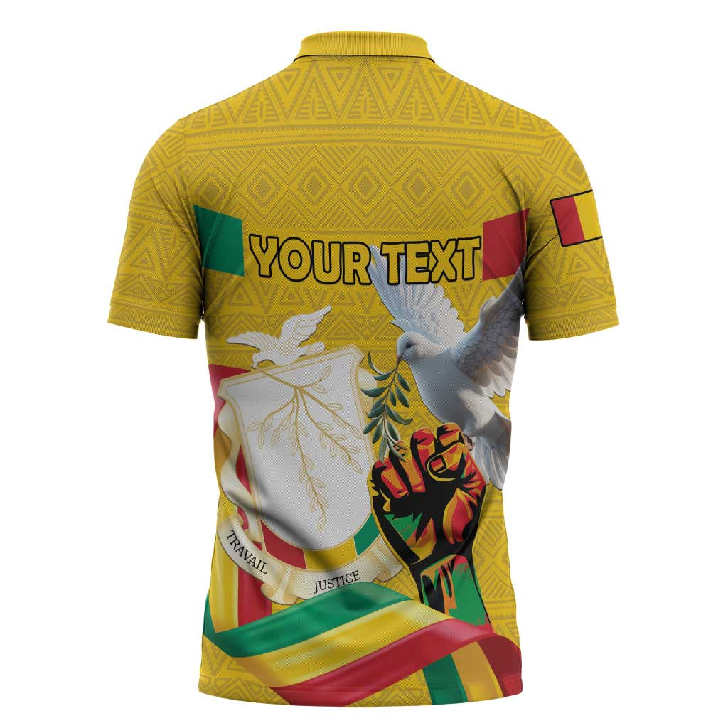Personalized Guinea Independence Day Zipper Polo Shirt Coat Of Arms With African Pattern