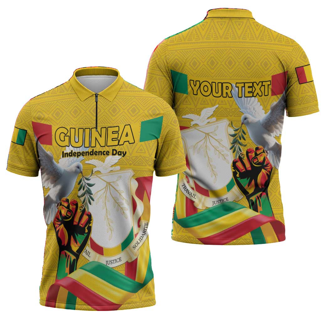 Personalized Guinea Independence Day Zipper Polo Shirt Coat Of Arms With African Pattern